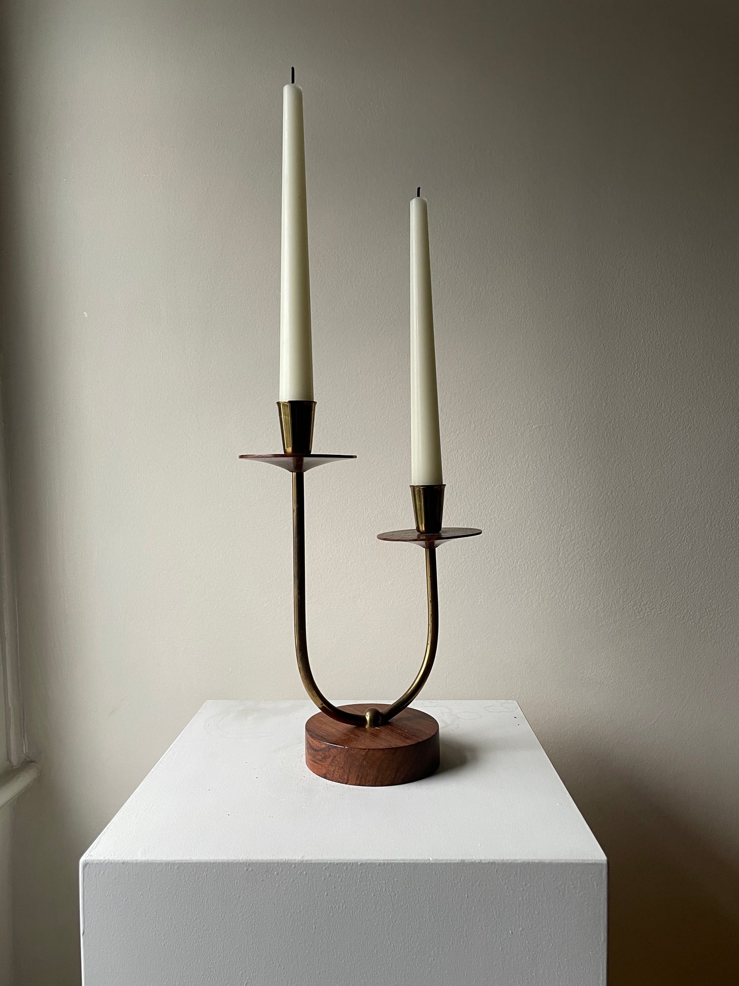 Rosewood and Brass Duo Candlestick Holder